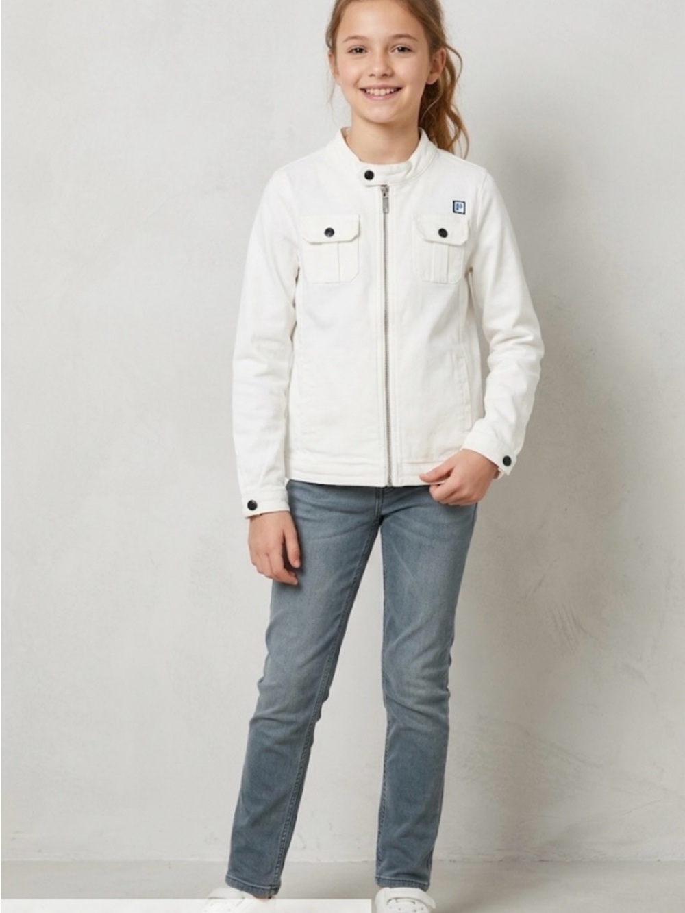 White girls Zip-Front Jacket with Stand Collar